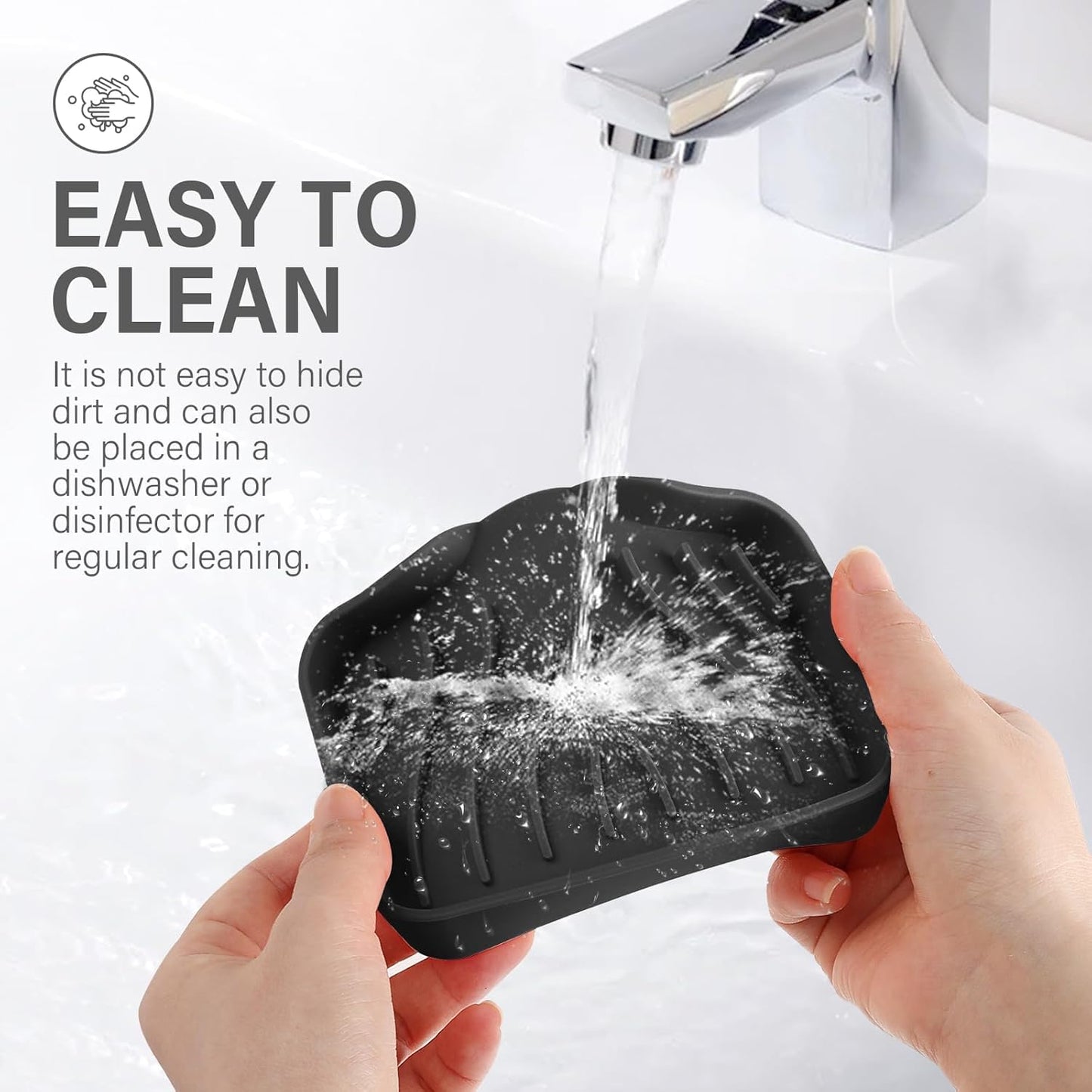 Silicone Self Draining Soap Dishes, Sponge Holder for Kitchen Sink, Kitchen and Bathroom Organizer, Soap Dish, Black 4.7 * 3.9inch