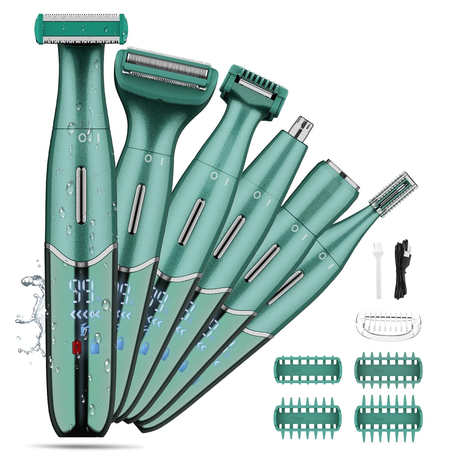 Electric Razor for Women,6 in 1 Women's Bikini Trimmer Shaver for Women & Men Pubic Hair, Private Area, Legs, Eyebrow,Face, Nose, Eyebrow, Body Hair Removal IPX5 Waterproof Wet & Dry