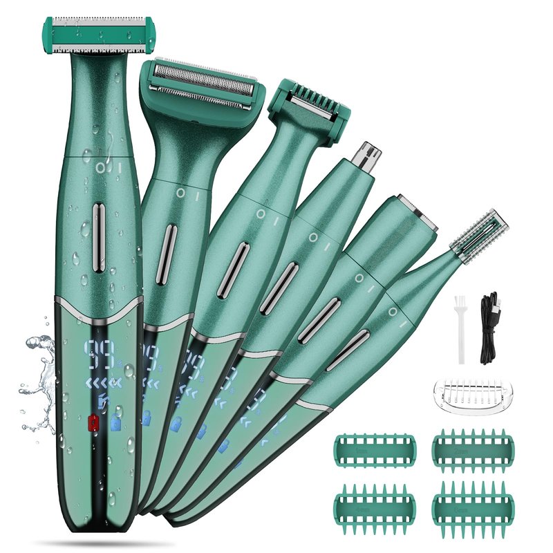 Electric Razor for Women,6 in 1 Women's Bikini Trimmer Shaver for Women & Men Pubic Hair, Private Area, Legs, Eyebrow,Face, Nose, Eyebrow, Body Hair Removal IPX5 Waterproof Wet & Dry