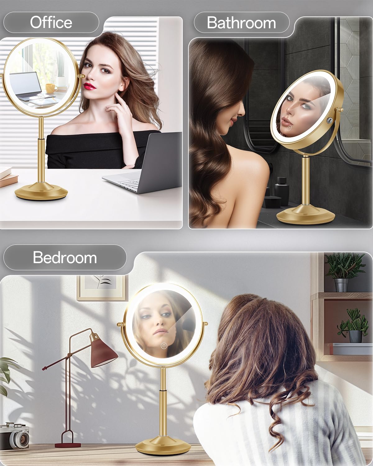 Lighted Makeup Mirror with Adjustable Height - 1X/30X Magnifying Double-Sided Vanity Mirror | 3000mAh Rechargeable, 3 LED Lighting Options for Women