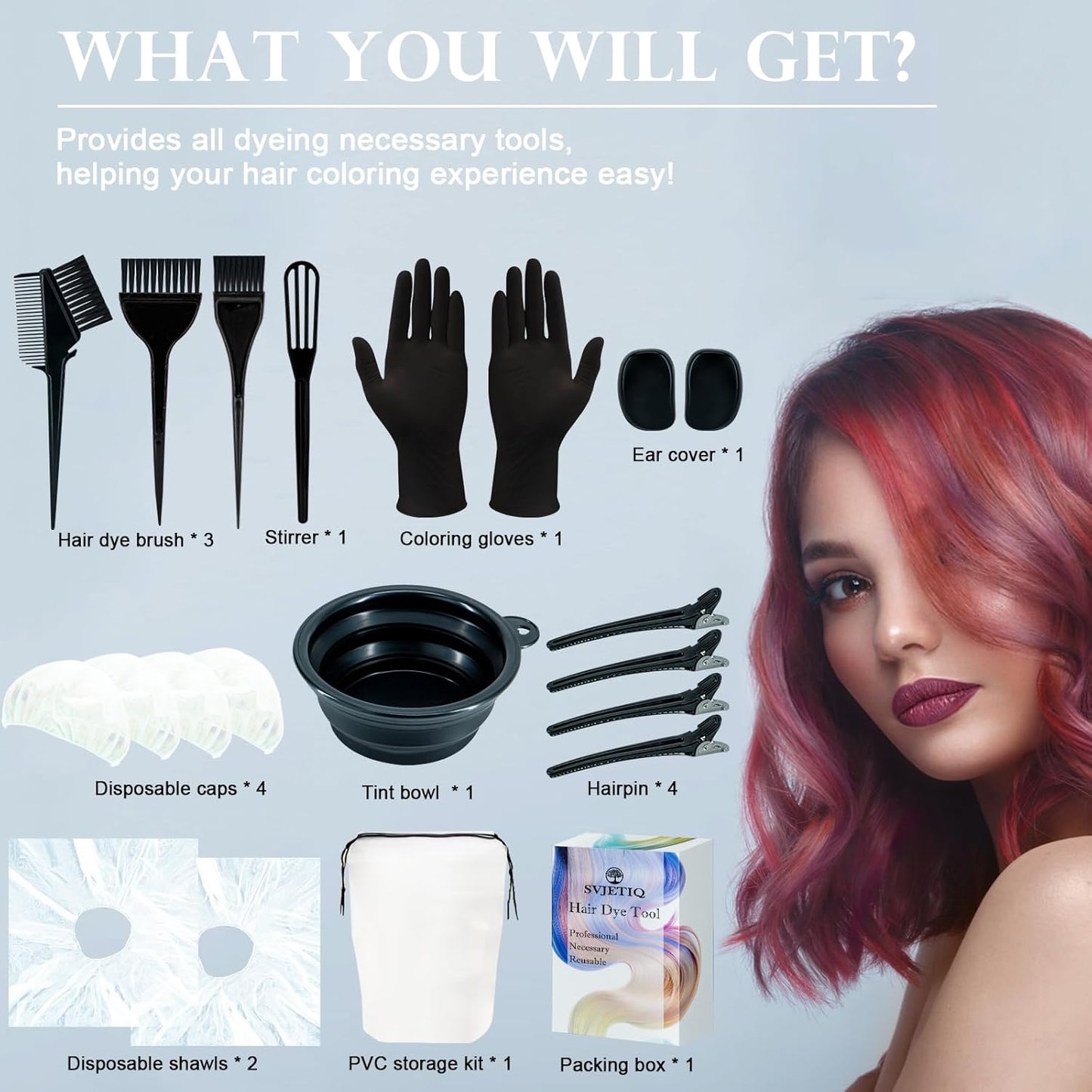 Professional Hair Dye Kit - 21Pcs Hair Coloring Set with Brush, Bowl, Clips & Applicator | Ideal for Salon & Home Use