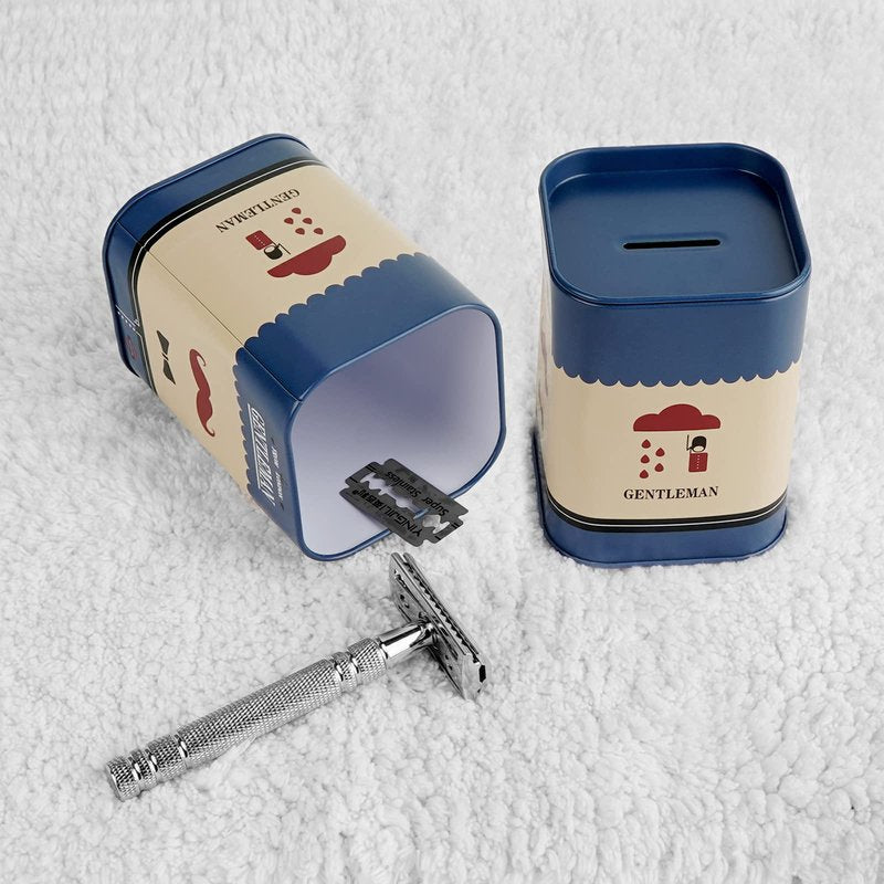 1 Pack Razor Blade Disposal Container for Safety Razor Blade, Detachable Safe Blade Bank for Used Leaf Razor, Large Capacity Razor Iron Disposal Case (Blue A)