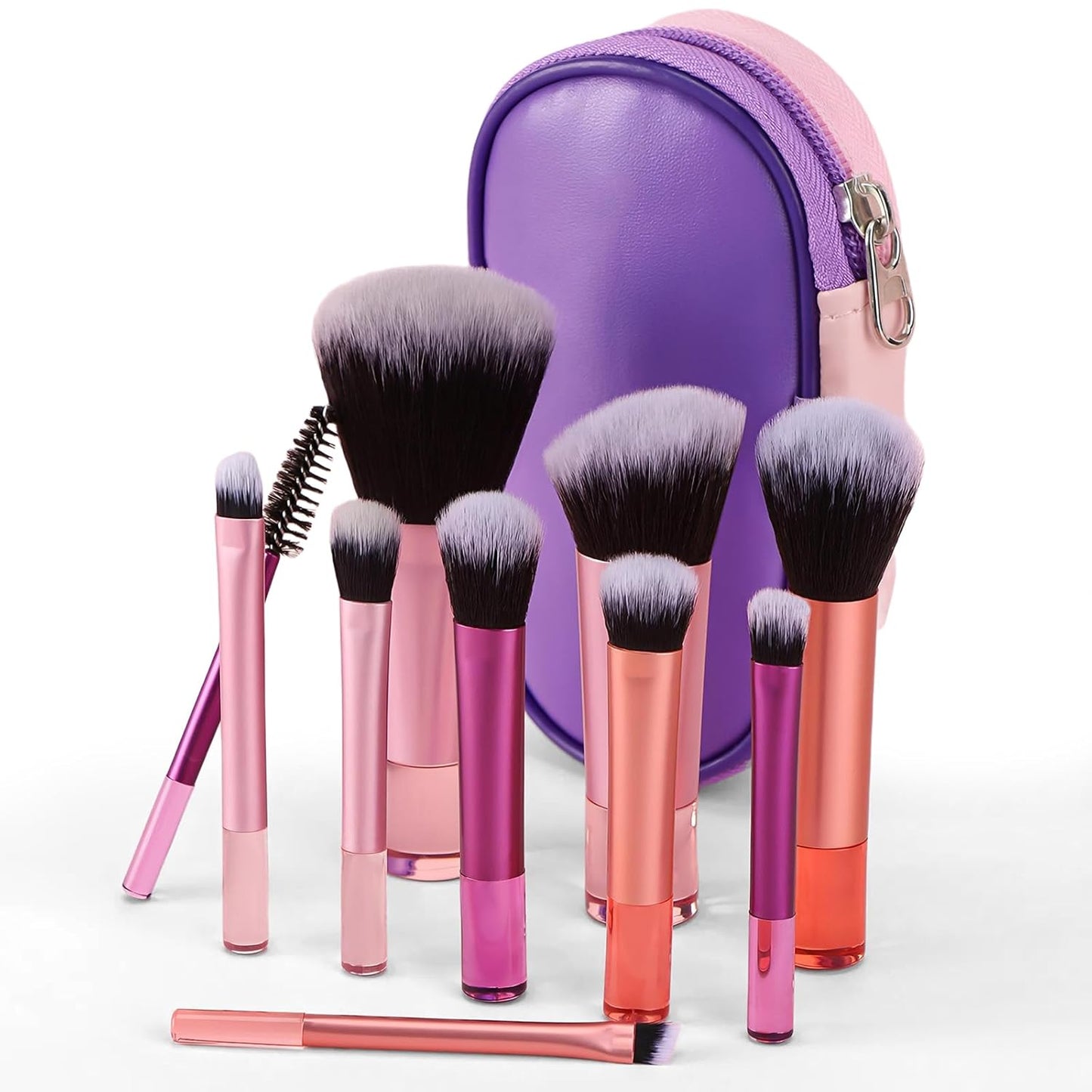 Travel Makeup Brush Set - 10 Mini Brushes with Pouch for Flawless Makeup | Portable Cosmetic Brushes