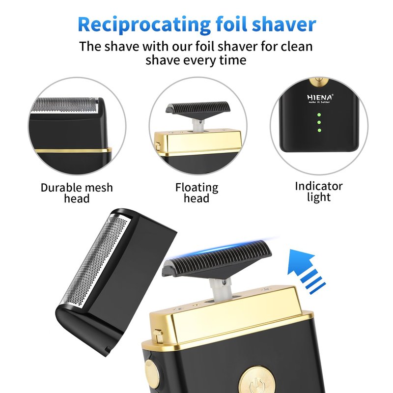 HIENA PRO Professional Hair Clippers for Men, Cordless Hair Clipper for Barber Clippers and Trimmer LED Haircut Set with Foil Shaver, Nose Trimmer, Rechargeable Clippers for Men