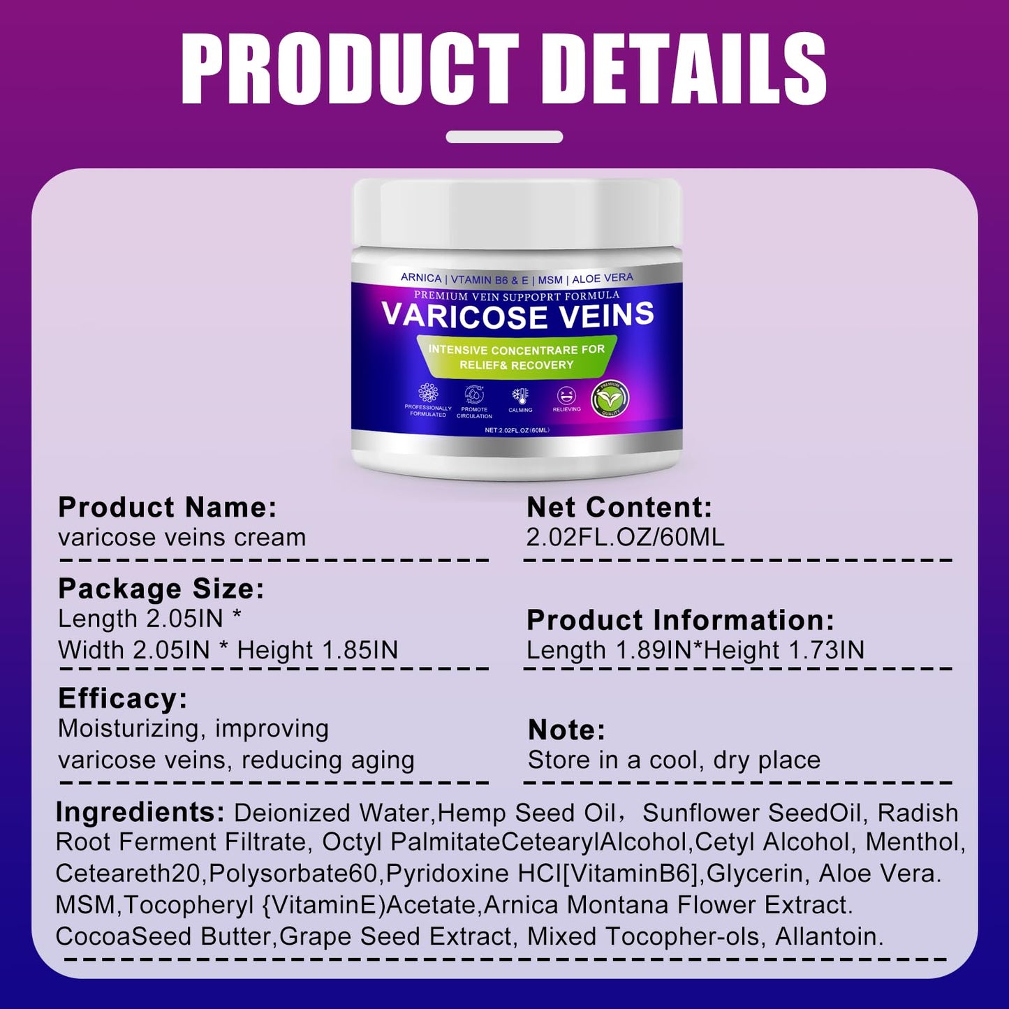 Yongsenina Varicose Veins Cream, Vein Cream & Spider Veins Treatment for Legs, Improves Blood Circulation and Relief From Heavy Fatigued Leg, Refreshing and Non-Sticky, 1Pack