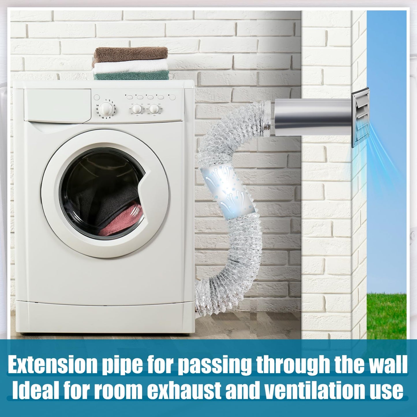 Glooglitter 4'' Dryer Vent Cover Outside Wall Stainless Steel Dryer Vent Cover Kit, Built-in Mesh, with 8 Inch Removable Extension Pipe and 4 Pcs Screws, for House Outdoor Extended Air Pipe