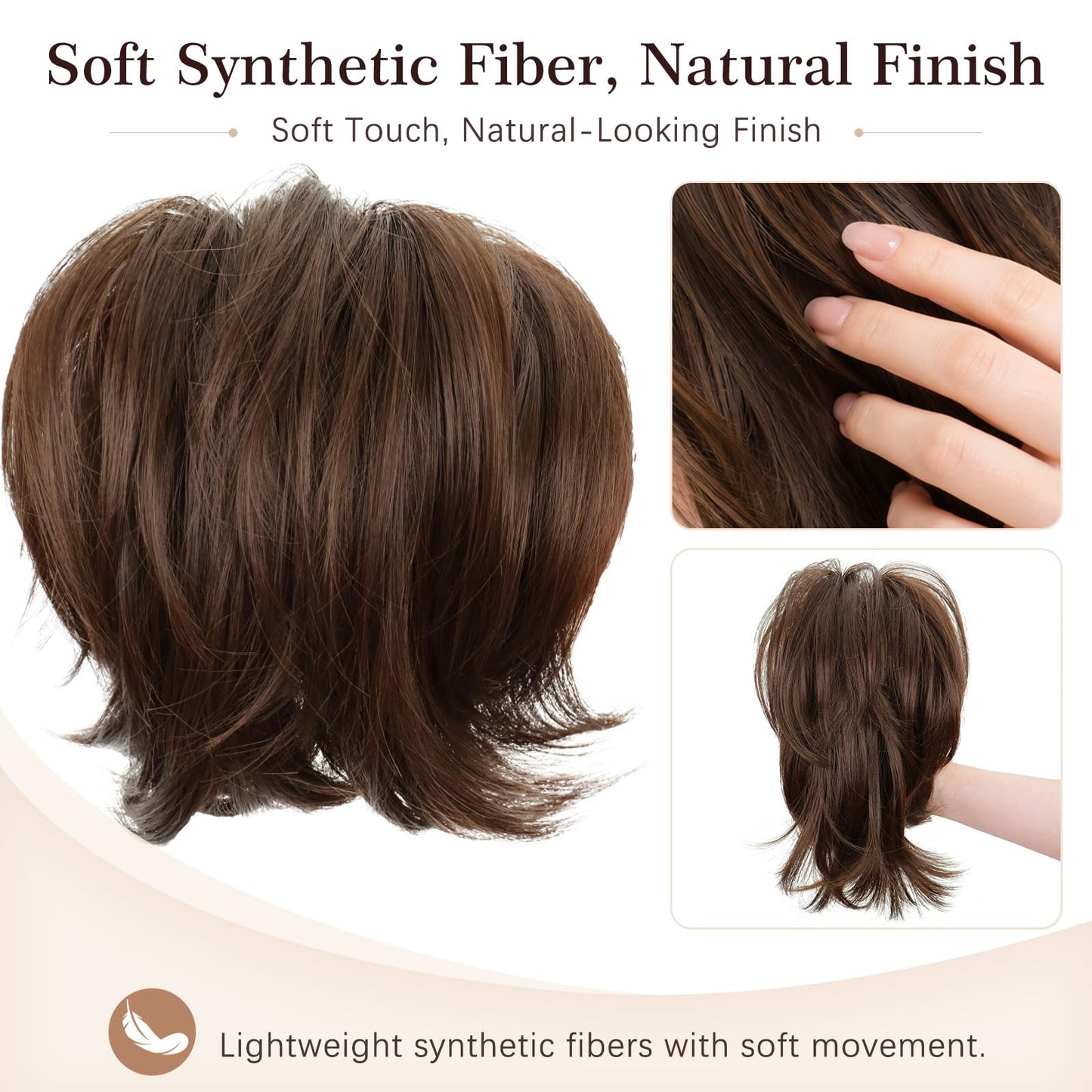Sotpmal Claw Clip Ponytail Extension - Short Messy Hair Bun Hairpiece for Thin Hair, Straight Synthetic Hair Bun for Secure Hold & Quick Updo, Volumizing DIY Styles for Women(Brown)