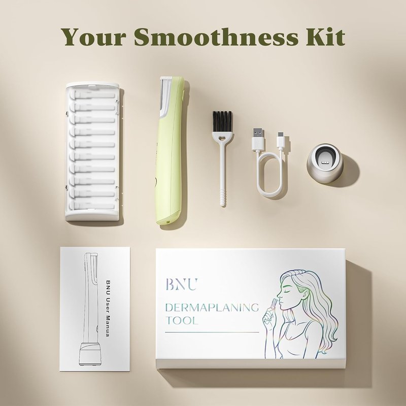Dermaplaning Tool for Face - Sonic Razor with LED Light | 3 Speed Rechargeable Exfoliator & 10 Refill Blades - Green