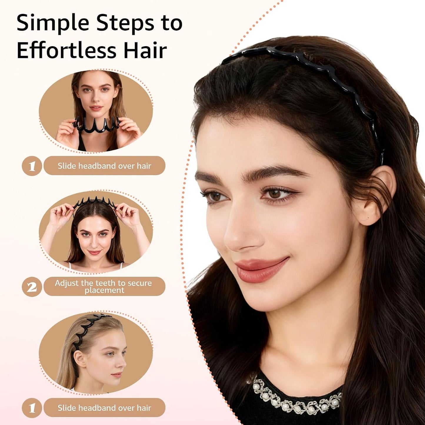 Zig Zag Headbands for Women - Non-Slip Wavy Plastic Hair Combs | 5 Pack, Classic 90s Style