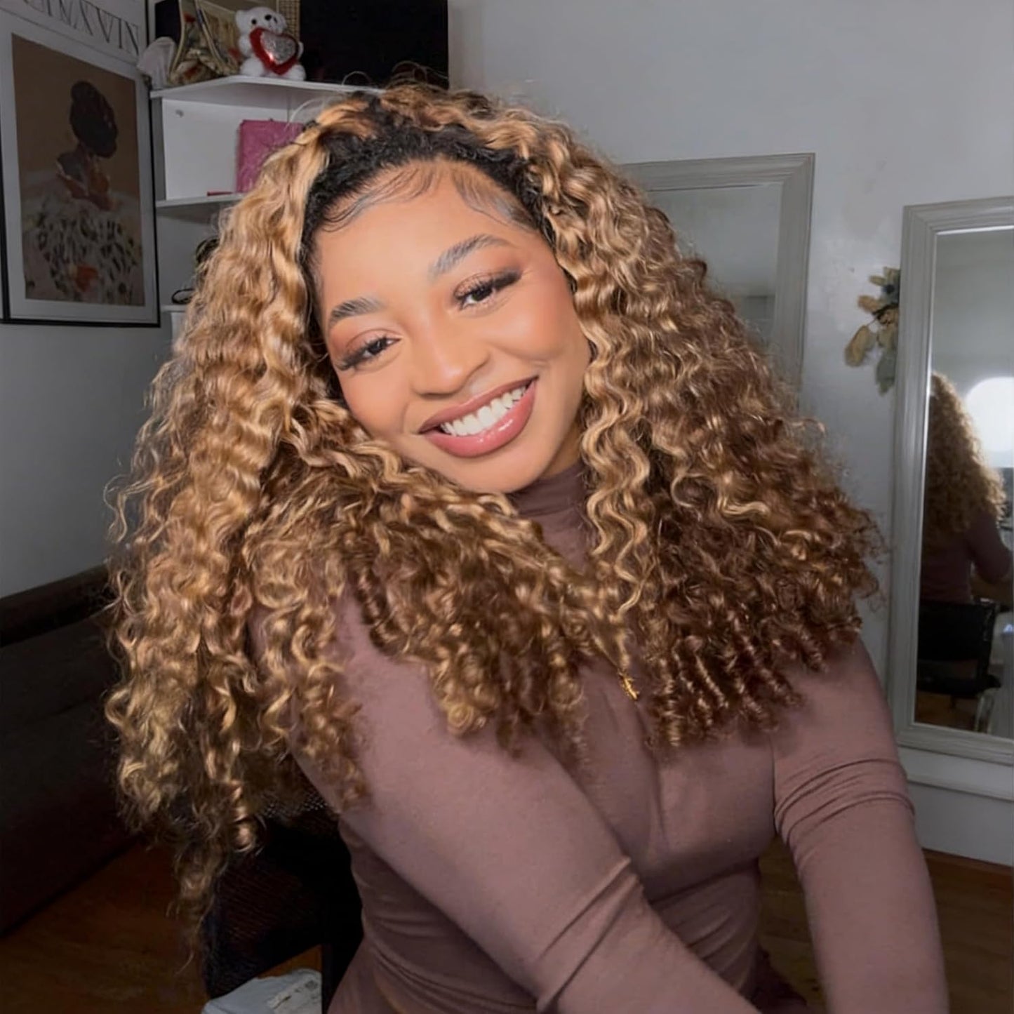 Burmese Curly Half Wig - 180% Density Human Hair | Beginner-Friendly 18 Inch Flip Over Headband Wig