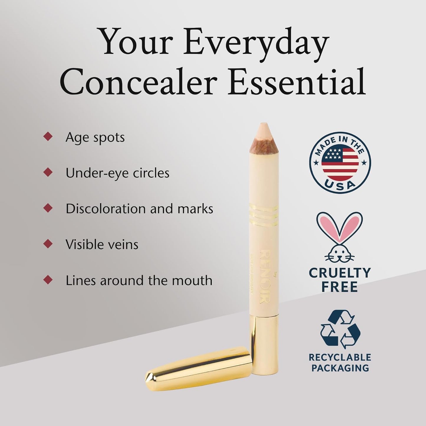 Renoir Concealer Pencil - Precision Coverage for Dark Circles & Blemishes | Brightening, Crease-Resistant Formula