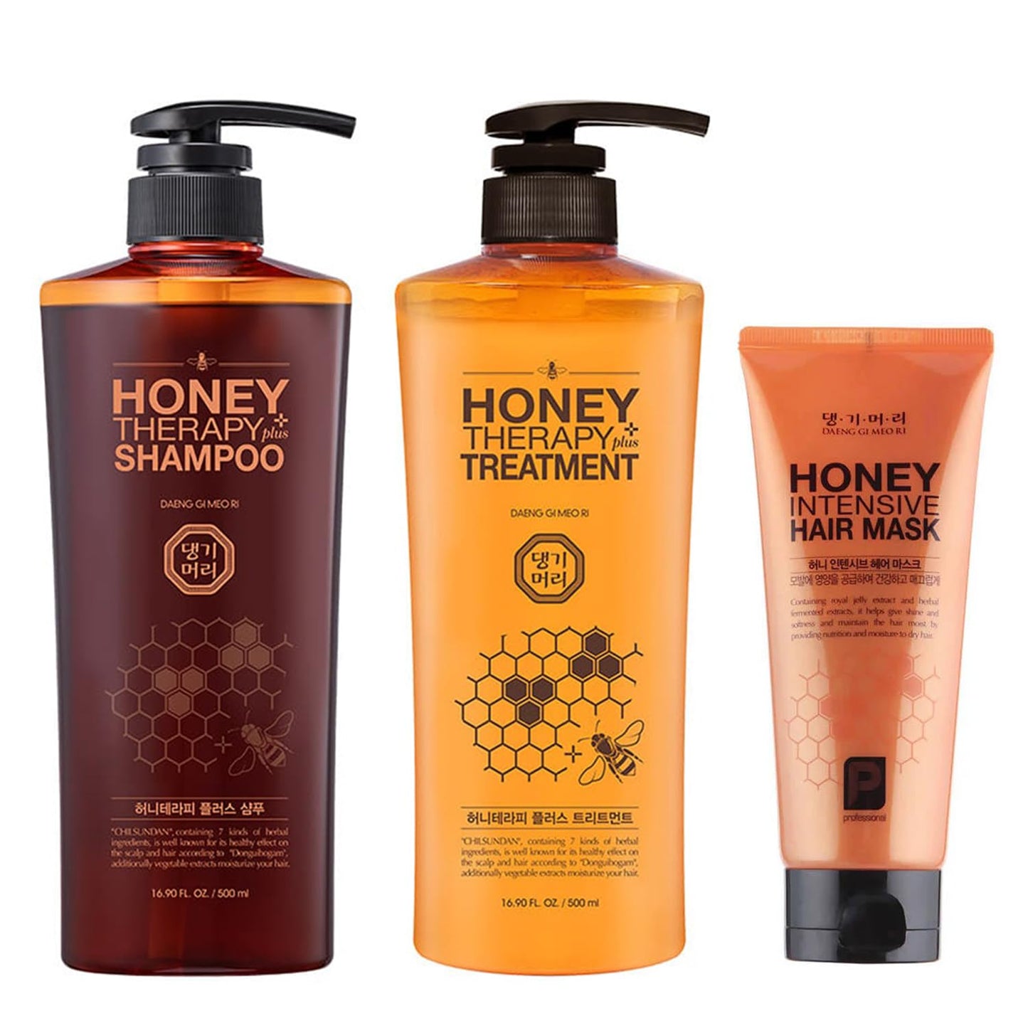 Daeng Gi Meo Ri - Honey Therapy Shampoo&Treatment&Hair Mask Set(Shampoo and Treatment16.9 FL.OZ/500ml,Hair Mask150ml), Packaging may vary