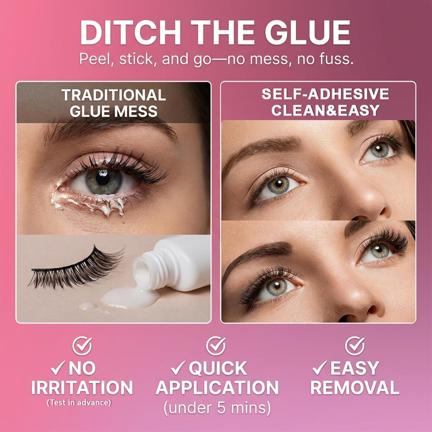 Self-Adhesive False Eyelashes - 100 Clusters for Natural Look | Fluffy, Lightweight, Thick Curled (10-16mm)