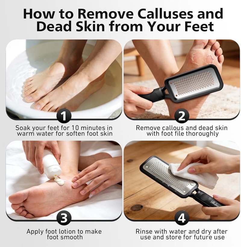 Professional Foot File & Callus Remover - Stainless Steel Rasp for Hard Skin & Cracked Heels | Pedicure Tool (Black)