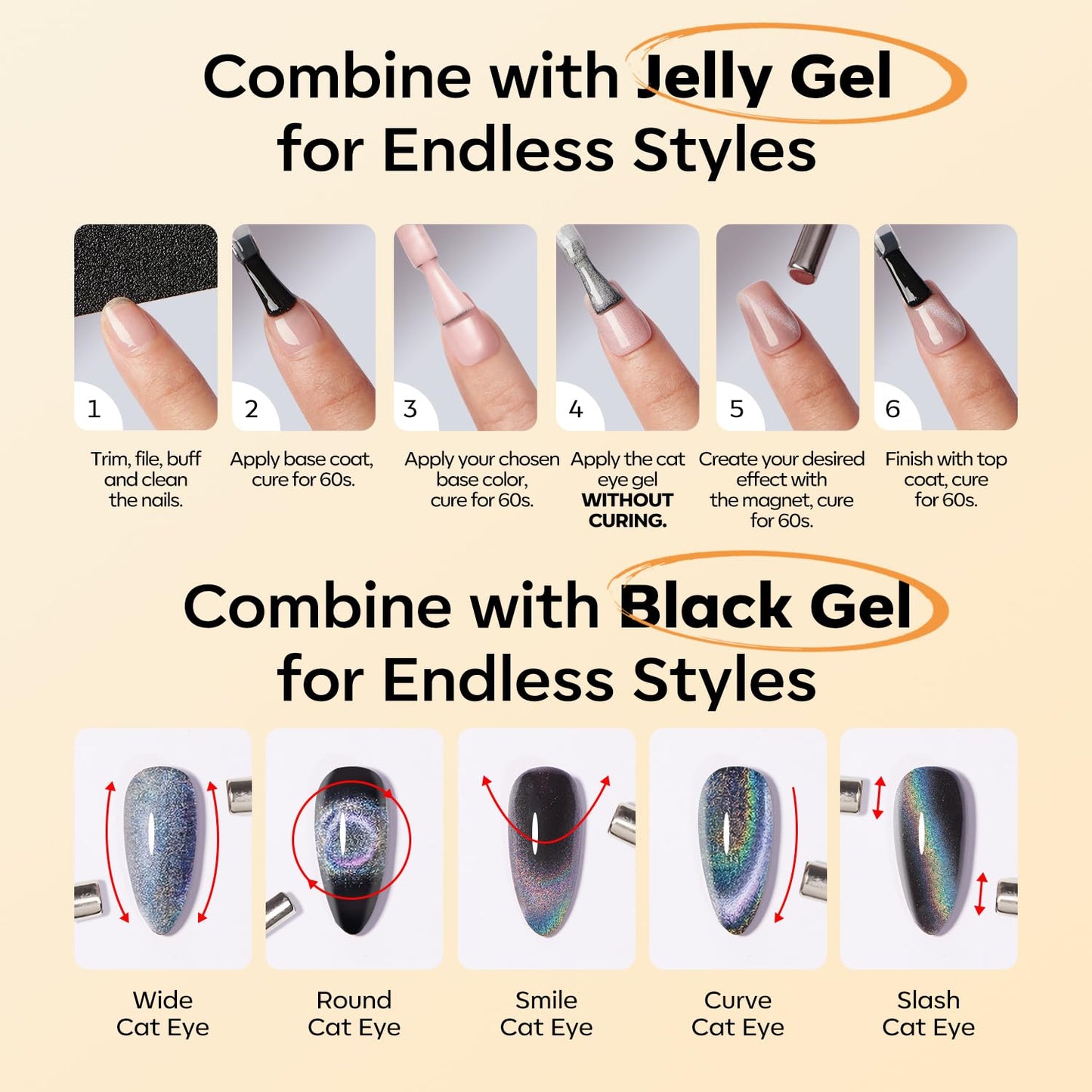 Cat Eye Gel Nail Polish - Glitter Brown Magnetic UV Soak Off | Shimmer Top Coat for DIY Manicure