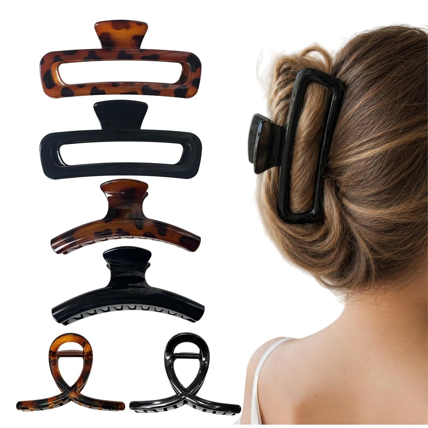 Hair Claw Clips - 6 Tortoise Shell Clips for Women | Strong Hold Non-Slip Design