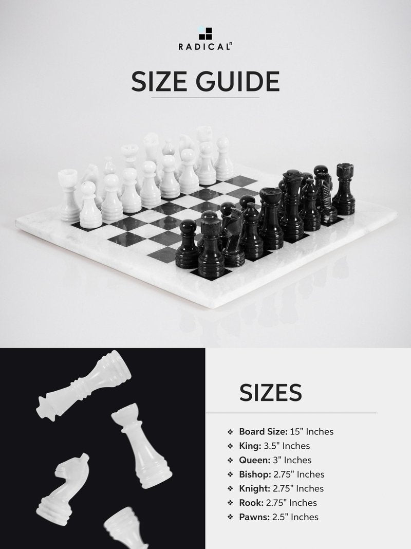 Radicaln Marble Chess Set 15" Inches White and Black with Storage Box Handmade Luxury Board Games for Adults, Ideal Marble Chess Board Game Set & Chess Pieces