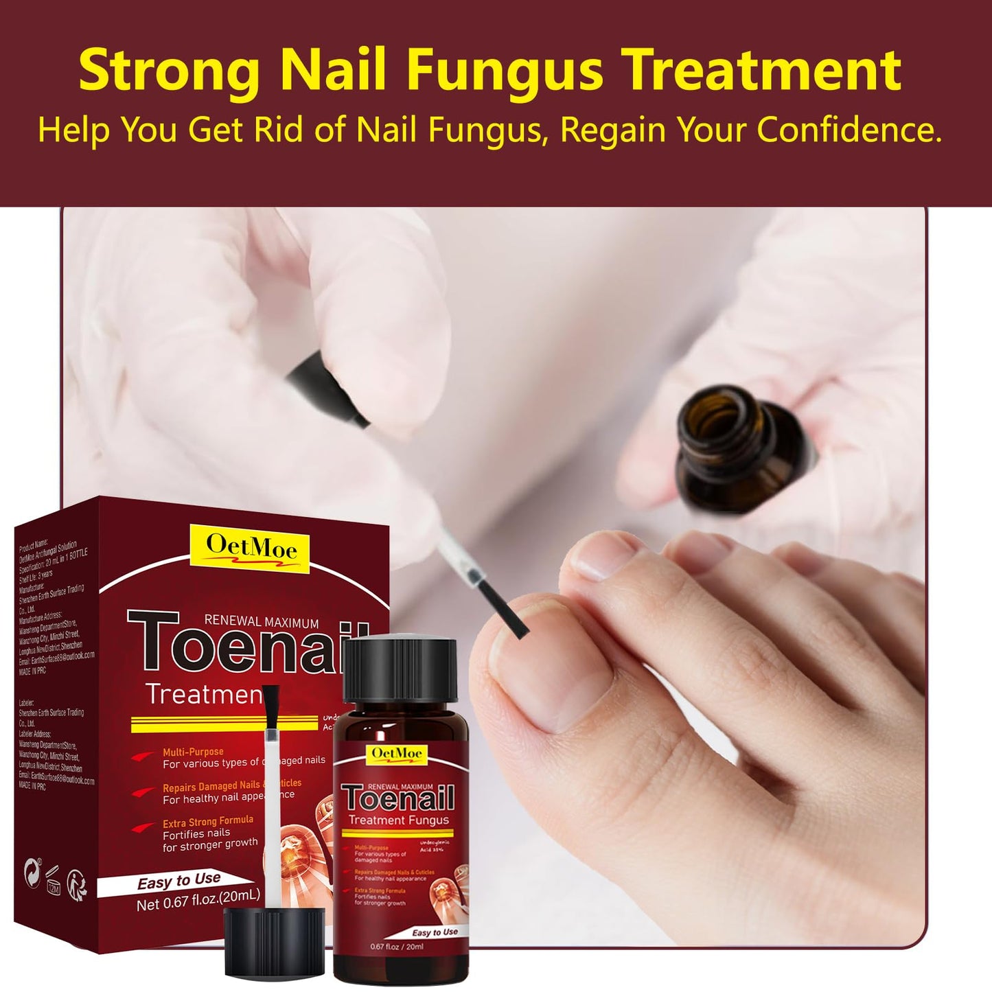 Toenail Fungus Treatment Extra Strength, 25% Undecylenic Acid Nail Repair Liquid for Yellow, Thick Nails, 2 Pcs