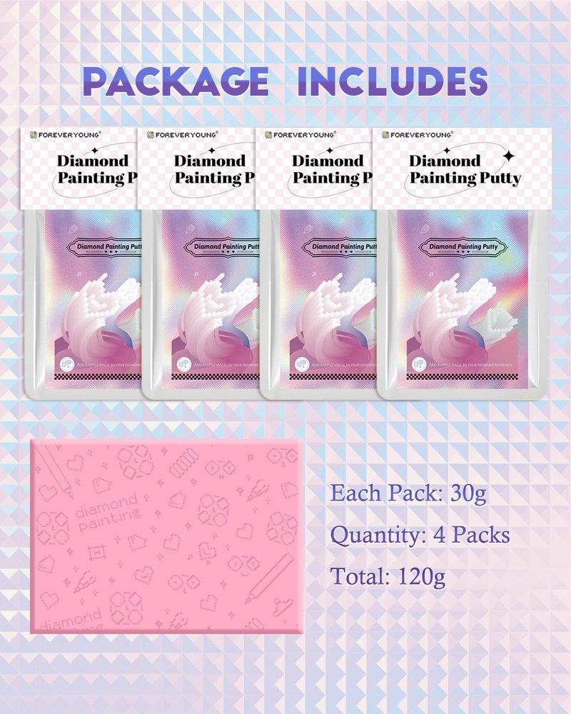 forever young Diamond Painting Putty, Long-Lasting Stickiness Diamond Art Putty, Scientifically Formulated Clay Glue, Wax for Diamond Art Accessories and Tools (30g x 4)