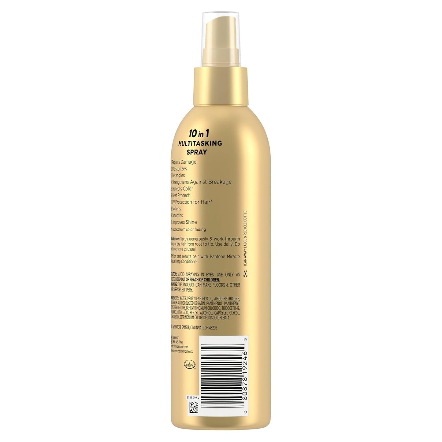 Pantene Miracle Rescue 10-in-1 Multitasking Spray - Heat Protection & Detangler for Damaged Hair | 5.7 oz