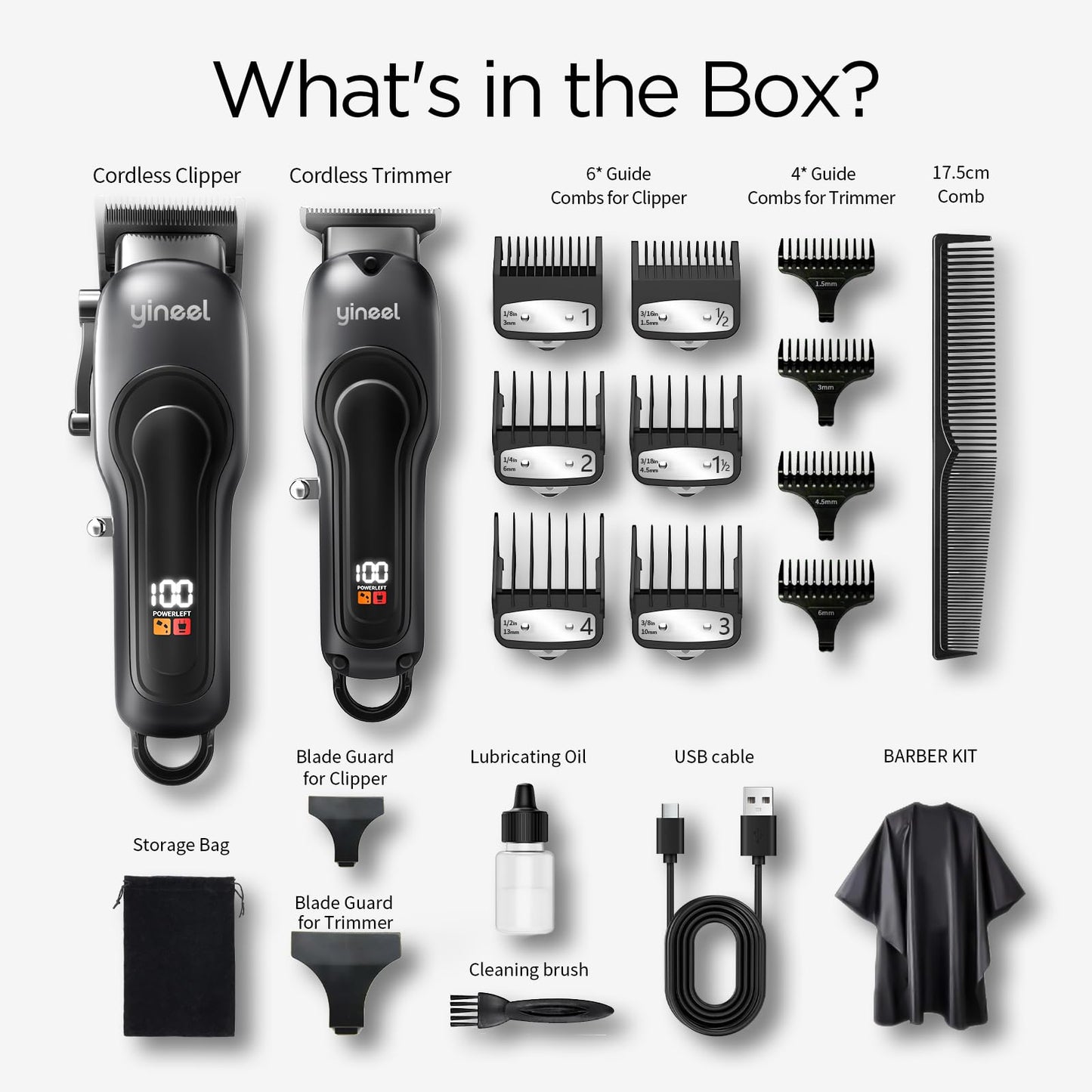 Yineel Hair Clippers for Men, Professional Cordless Clippers & Trimmer Set, Super Quiet, Clippers for Hair Cutting Kit with LED Display, Gift for Men Women Barber Kid