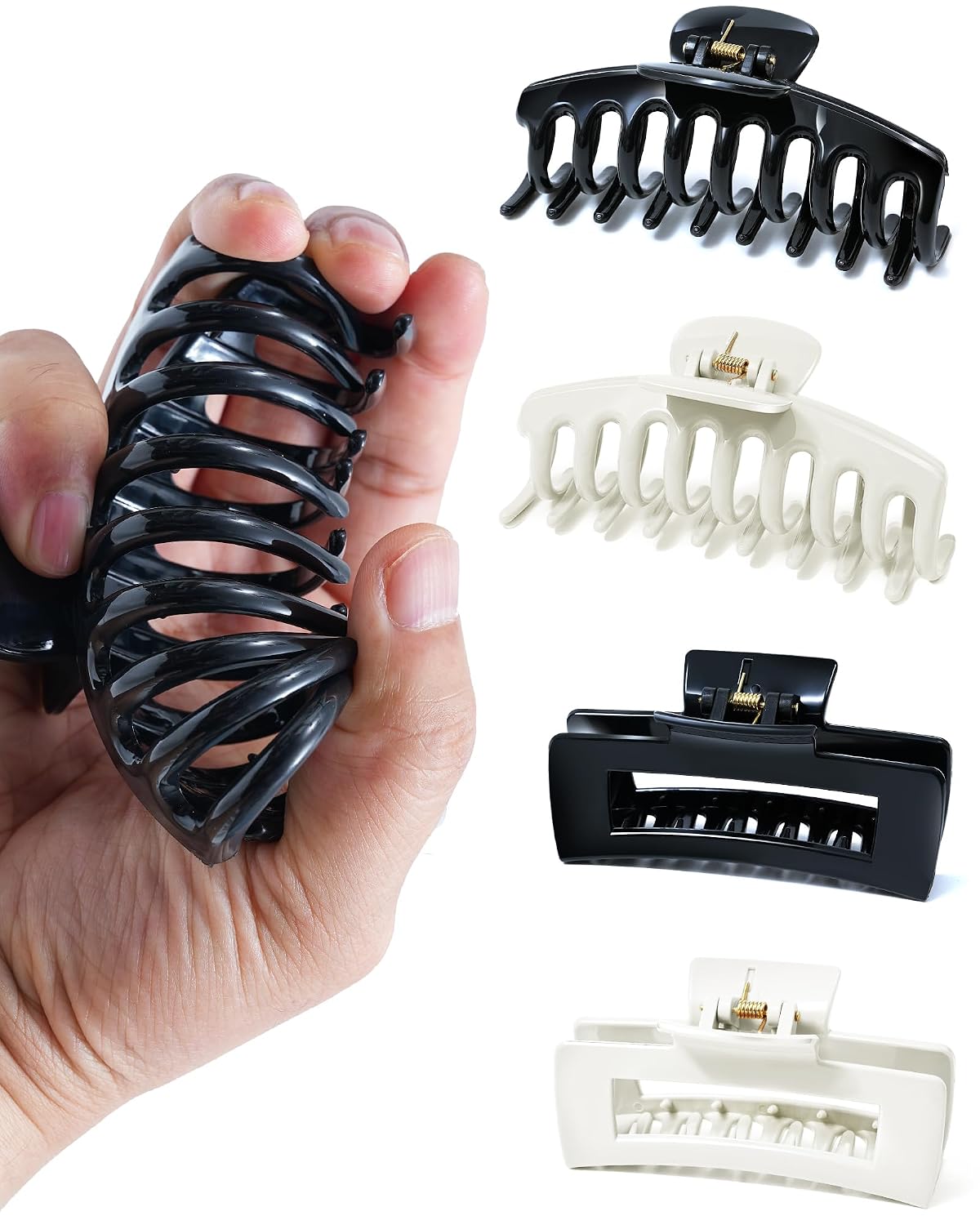 Silicone Flexible Hair Claw Clips - 4 Pack Nonslip Large Grip for Thin & Thick Hair | Black, Wine Red