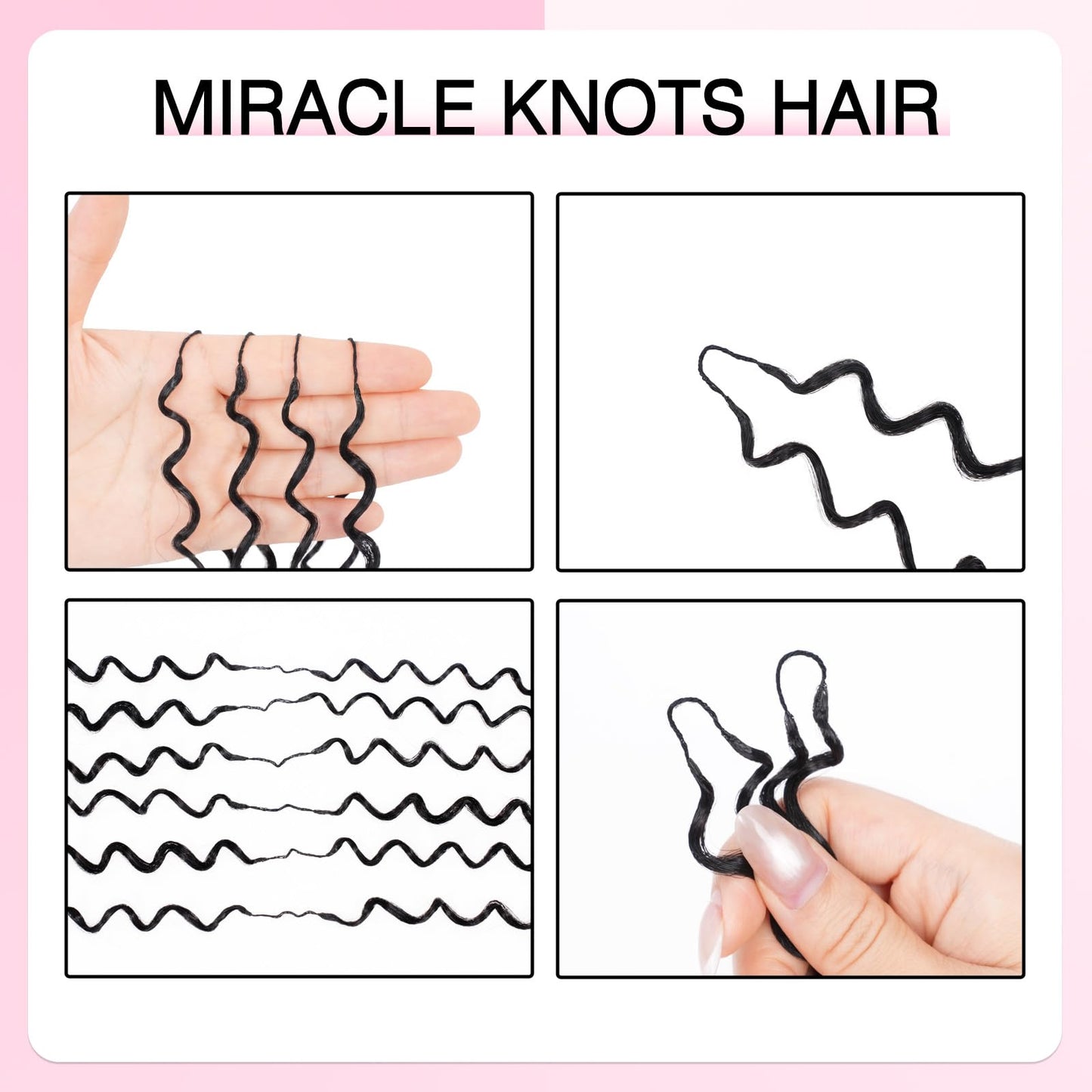 Miracle Knots Feather Crochet Hair (Jerry Curl) - 14" Hand-Tied Synthetic Extensions, 50 Strands Soft Cotton Core Glue-Free Knotless Hair Pieces (Natural Black)