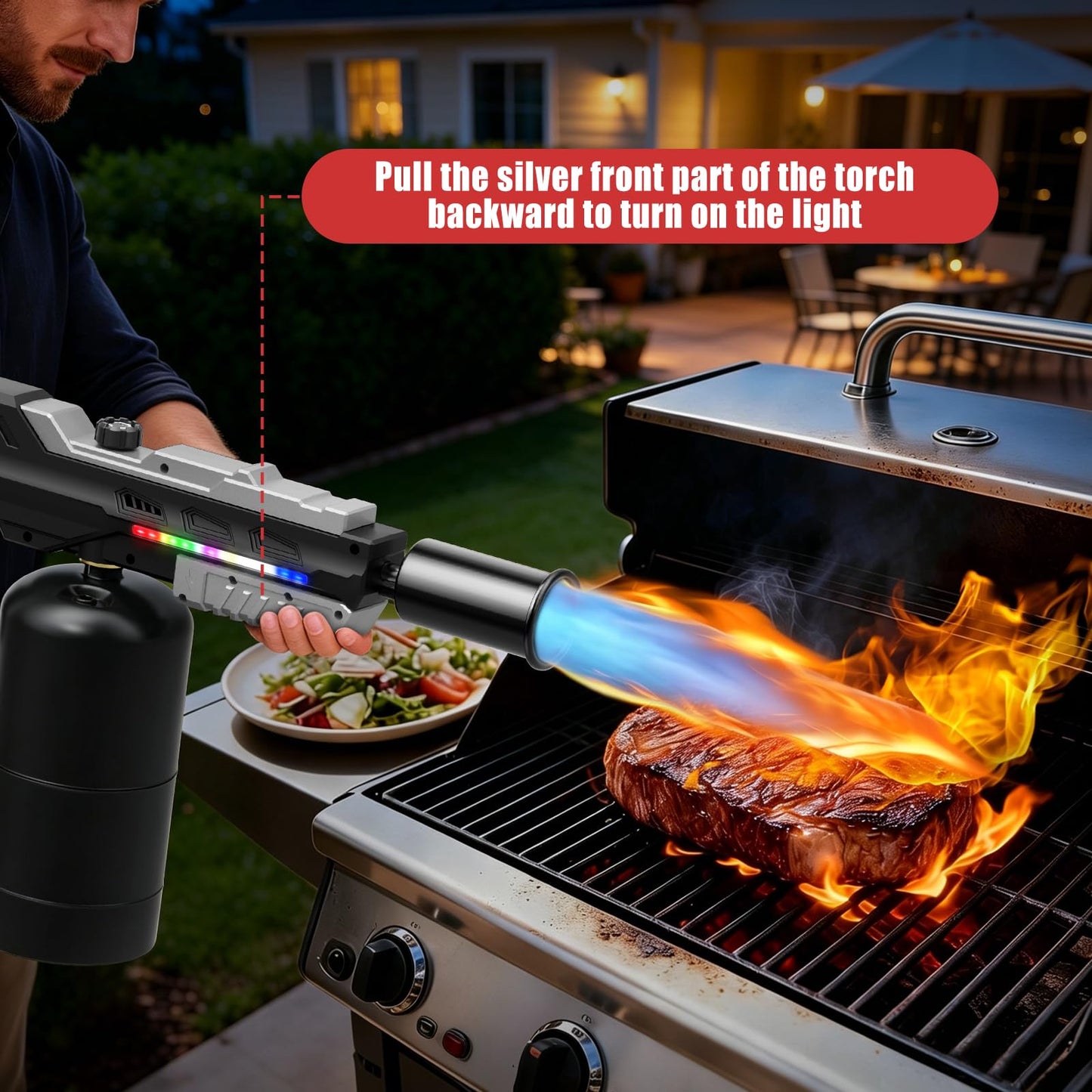 KinetiFire Powerful Propane Torch Gun with Front-Mounted LED Light