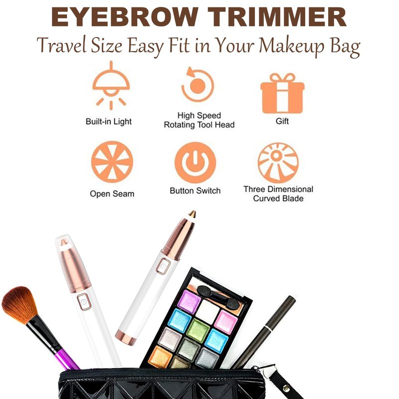 Eyebrow Trimmer for Women - Electric Eye Brow Razor with LED Light Painless & Easy Clean for Eyebrows Face Nose Ear Hair Chin Lips Peach Fuzz Bikini Lines & Other Detailing - Battery Operated (White)