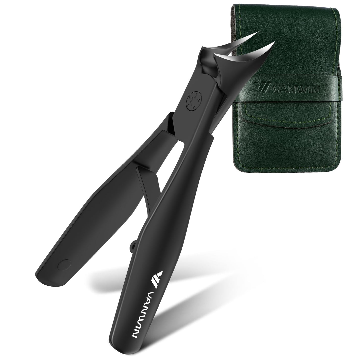VANWIN Ingrown Nail Clippers, Slant Curved Blade Nail Clippers for Men Thick Ingrown Toenails with 33mm Wide Jaw Opening, Heavy Duty Stainless Steel Toenail Clippers for Seniors Thick Toenails Black