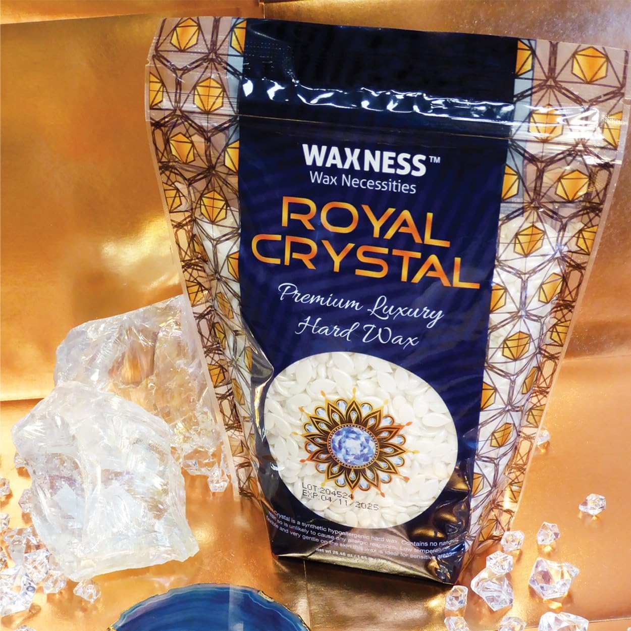 Waxness Royal Crystal Hard Wax Beads 1.65 lb (750 g) Pack of 2 – Stripless Professional Hard Wax for Face & Body, Smooth Application, Suitable for Sensitive Skin – Made in Italy
