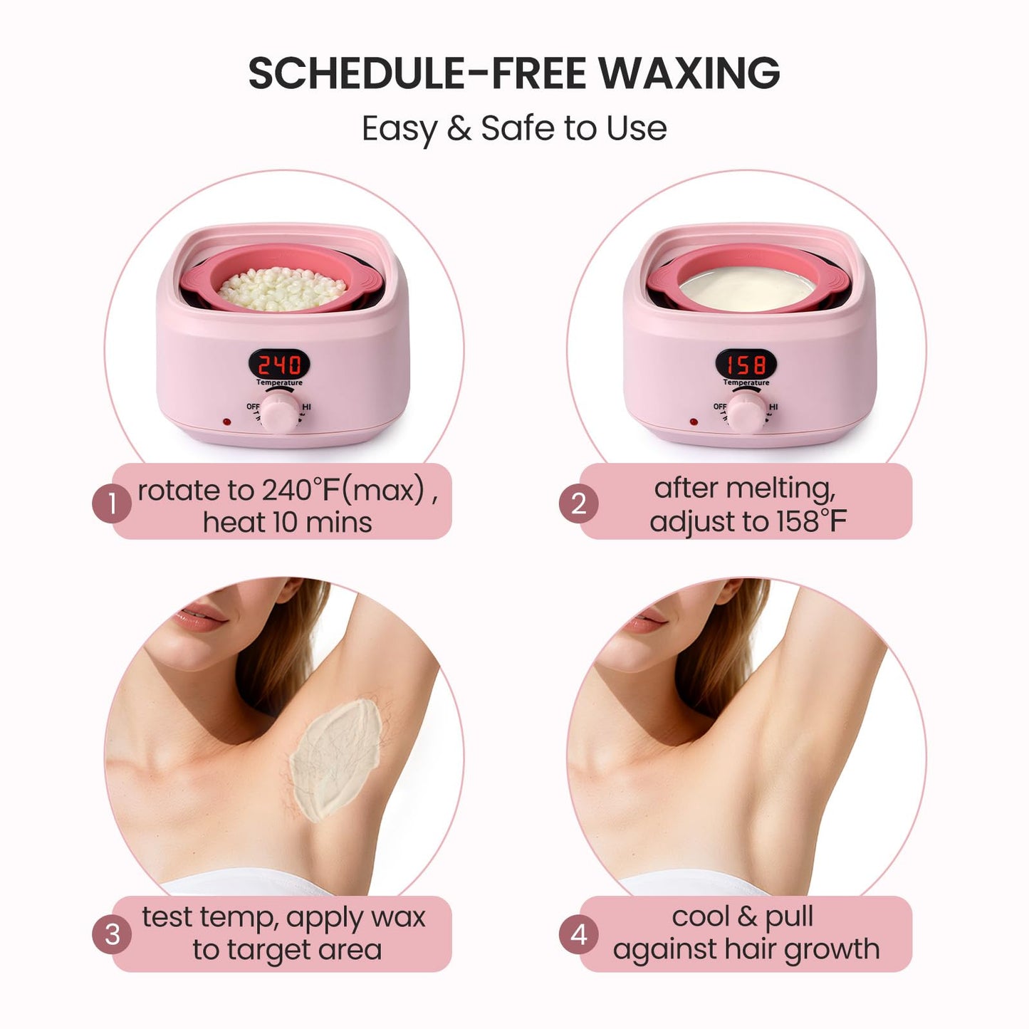 AUZEAL Digital Waxing Kit For Women, 500ml Hot Wax Warmer for Hair Removal, At Home Salon Grade Wax Kit for Body, Brazilian, Bikini, Sensitive Skin