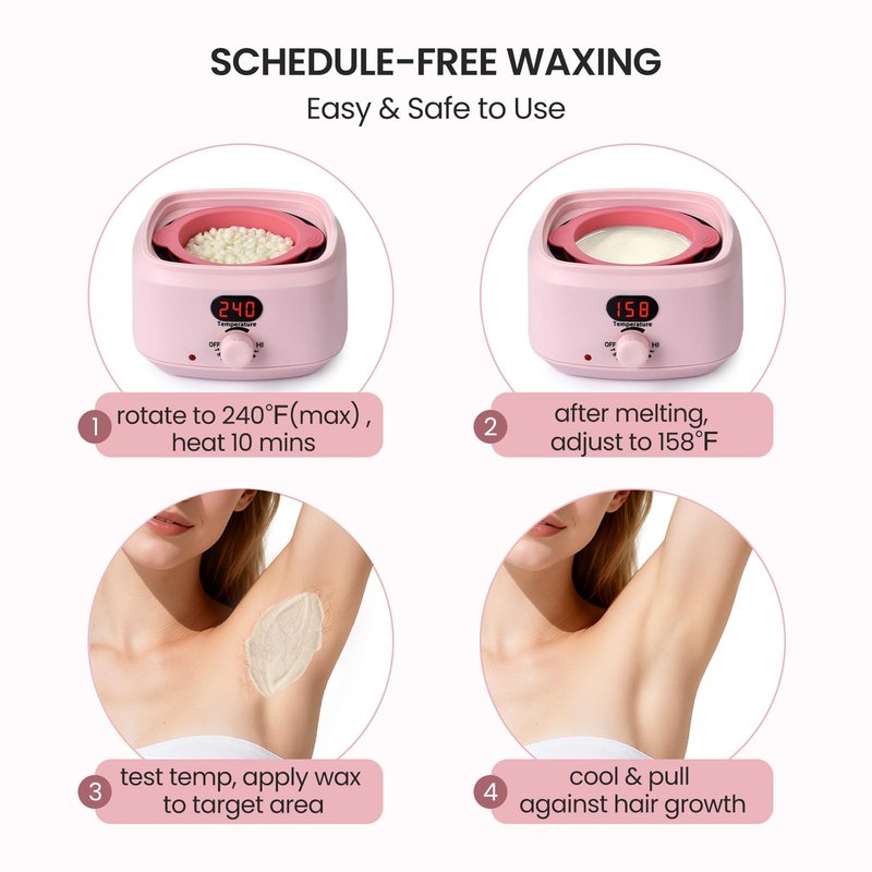 AUZEAL Digital Waxing Warmer For Women, 500ml At Home Waxing Kit With Salon Results, Wax Warmer for Hair Removal for Body, Bikini, Leg, Sensitive Skin, Precise Temp Control, Fast Heating, Pink
