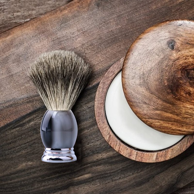 Grandslam Luxury Badger Shaving Brush Handmade Pure Badger Hair Brush with Gray Resin Handle Heavy Alloy Base + Badger Bristle
