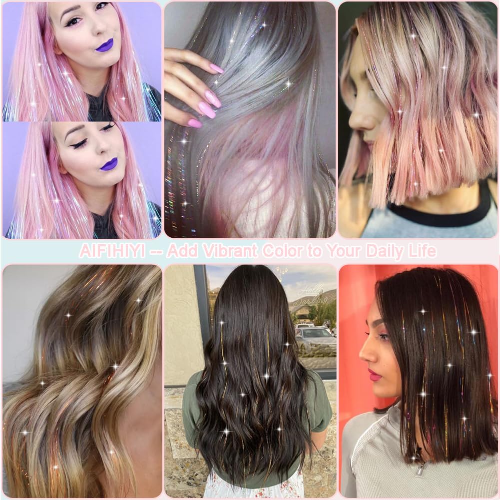 AIFIHIYI Hair Tinsel Clip in 18 Pcs Colorful Clip In Tinsel Hair Extensions, Fairy Hair Tinsel Clips in Glitter Hair Tinsel Kit Accessories for Girls Women Festival Party Daily Use (Colorful-18Pcs)