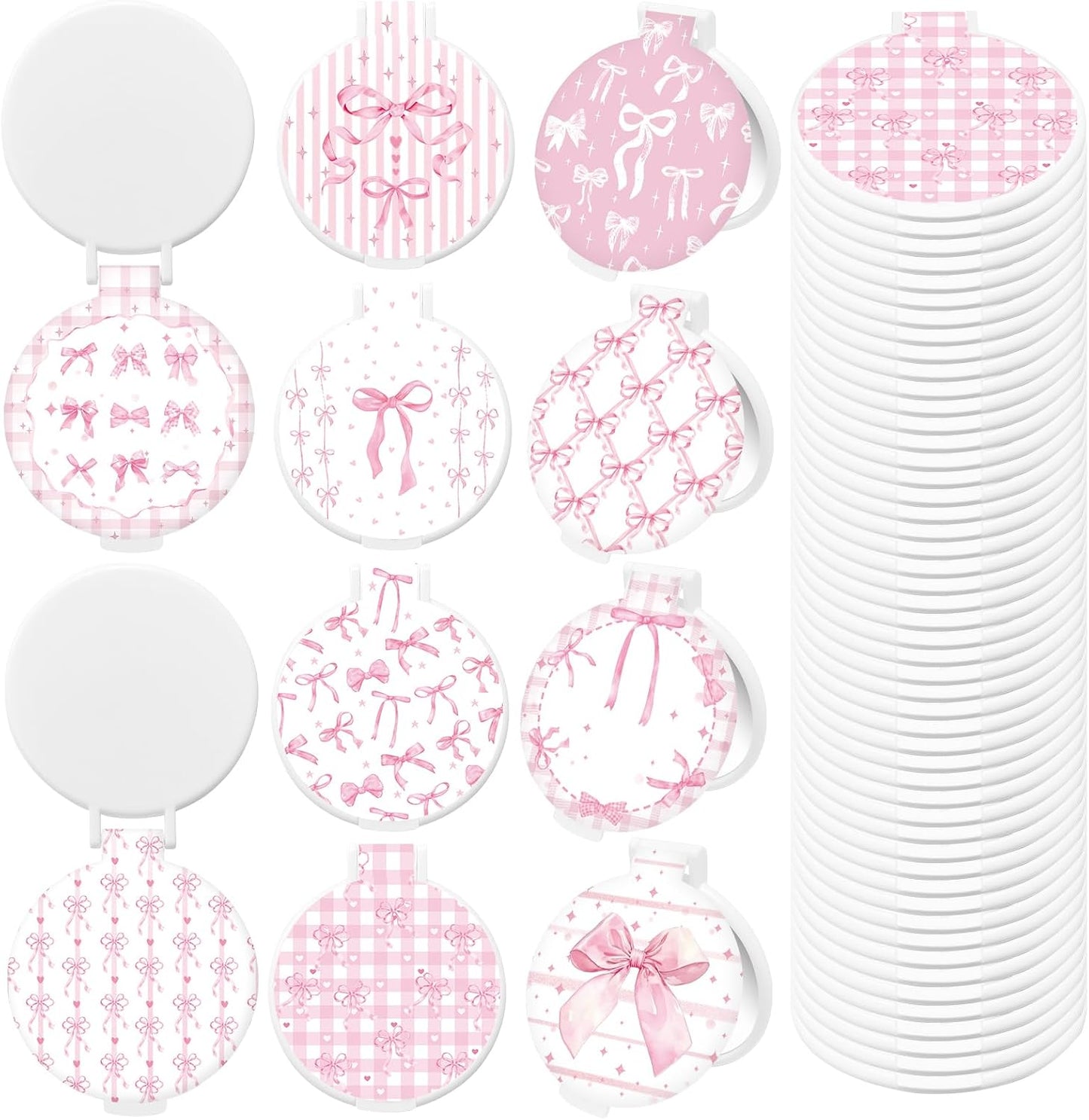Blue Bow Compact Mirror - 50 Pcs Portable Folding Round Makeup Mirrors | Perfect Gifts for Women