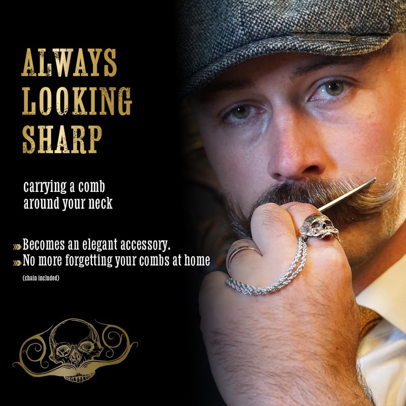 Mustache Wax Strong Hold Sudden Death 1 oz Tin & Necklace Death Grip Mustache Comb Mens Combo Kit - Grooming For Men Handlebar Moustache