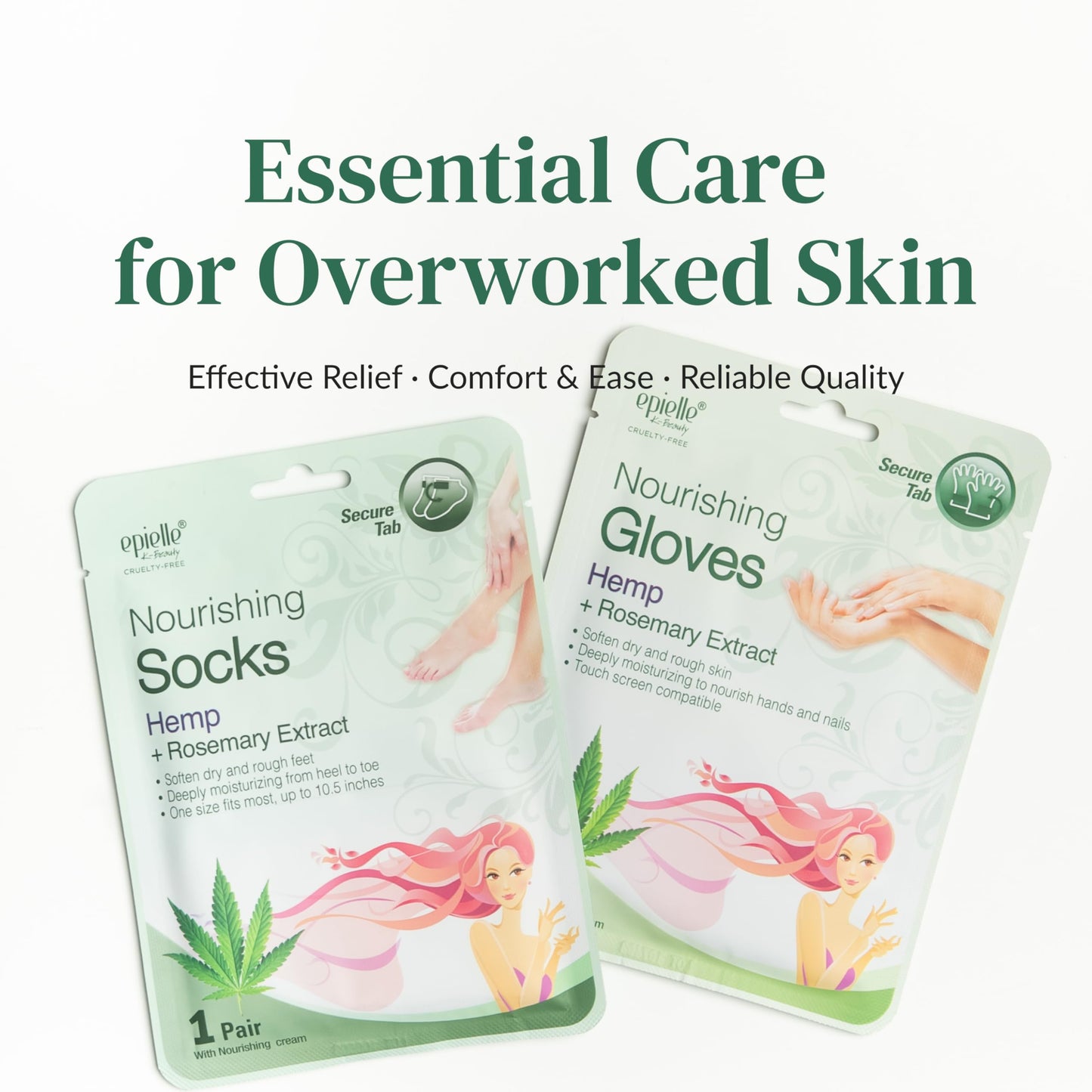 Epielle Nourishing Foot Mask 6 Pairs, Repair and Soften with Hemp & Rosemary Extract, Deep Moisturizing Socks for Dry, Cracked Feet, Self Care Gifts for Women, Spa Kit
