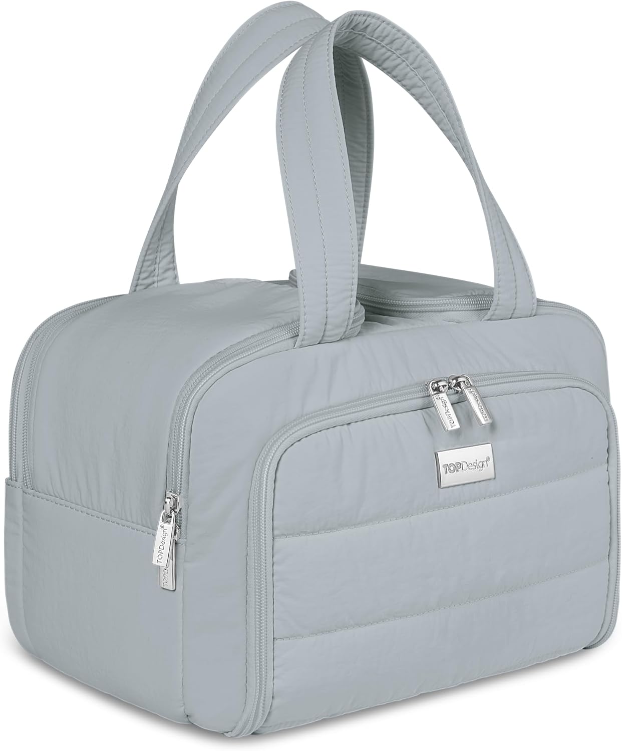 Travel Toiletry Bag for Women - Large Lightweight Puffer Makeup Organizer with Handle | Black