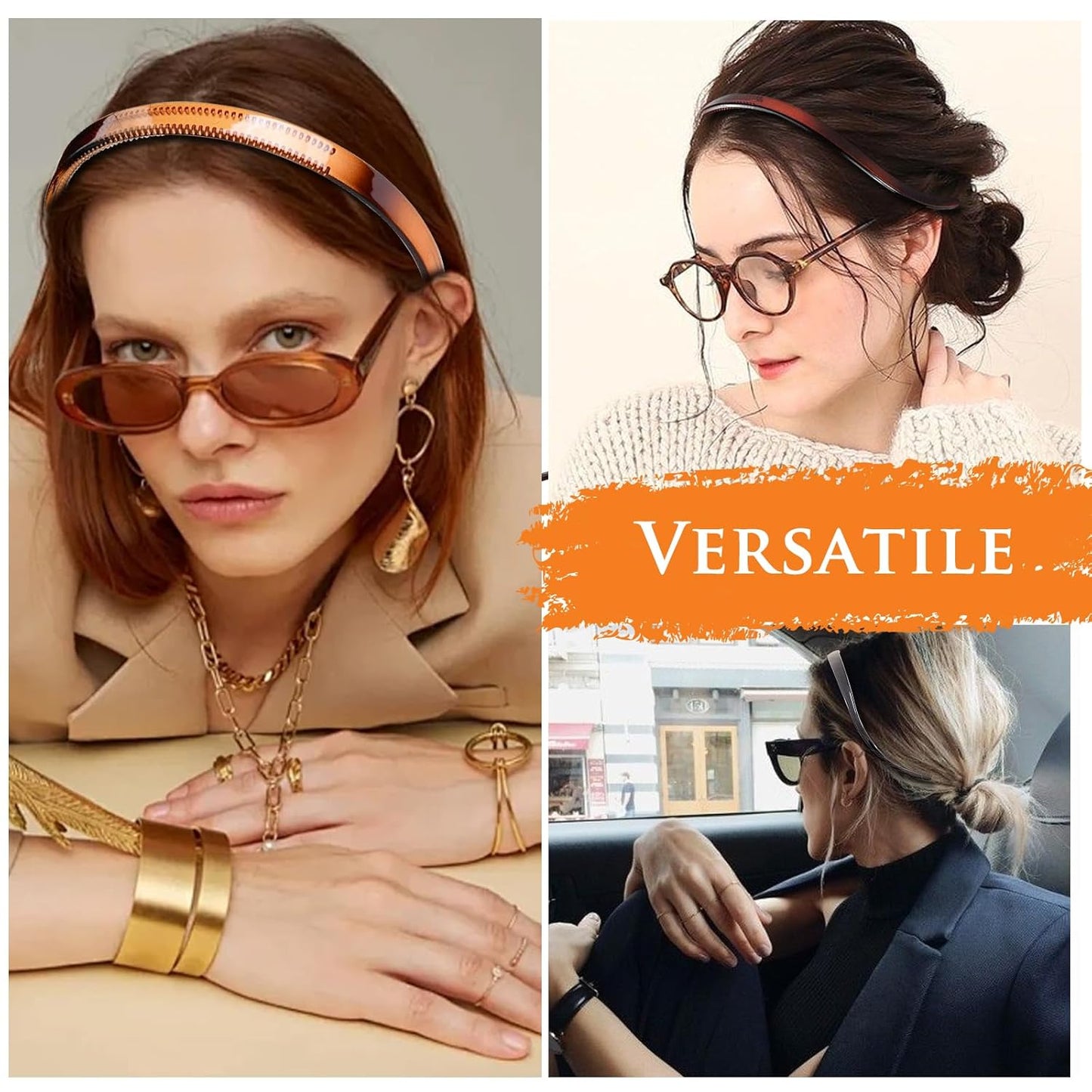 Comfortable Non-Slip Hair Bands for Women - 6 Pcs Fashionable Headbands | Black, Tortoise & Coffee