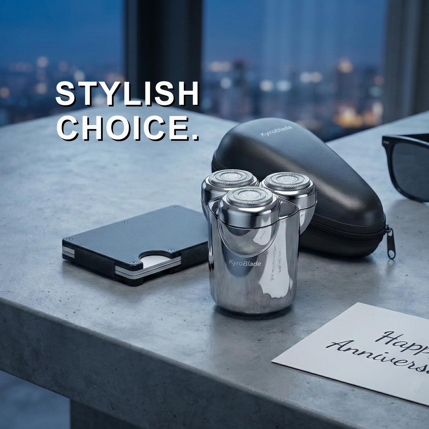 KyroBlade Mini Electric Shaver, Pocket Travel Razor with Magnetic 3-Blade Head, IPX7 Waterproof Wet & Dry, Quiet 6500 RPM Motor, 1-Hour USB Charge, Cordless Portable Shaver, Silver