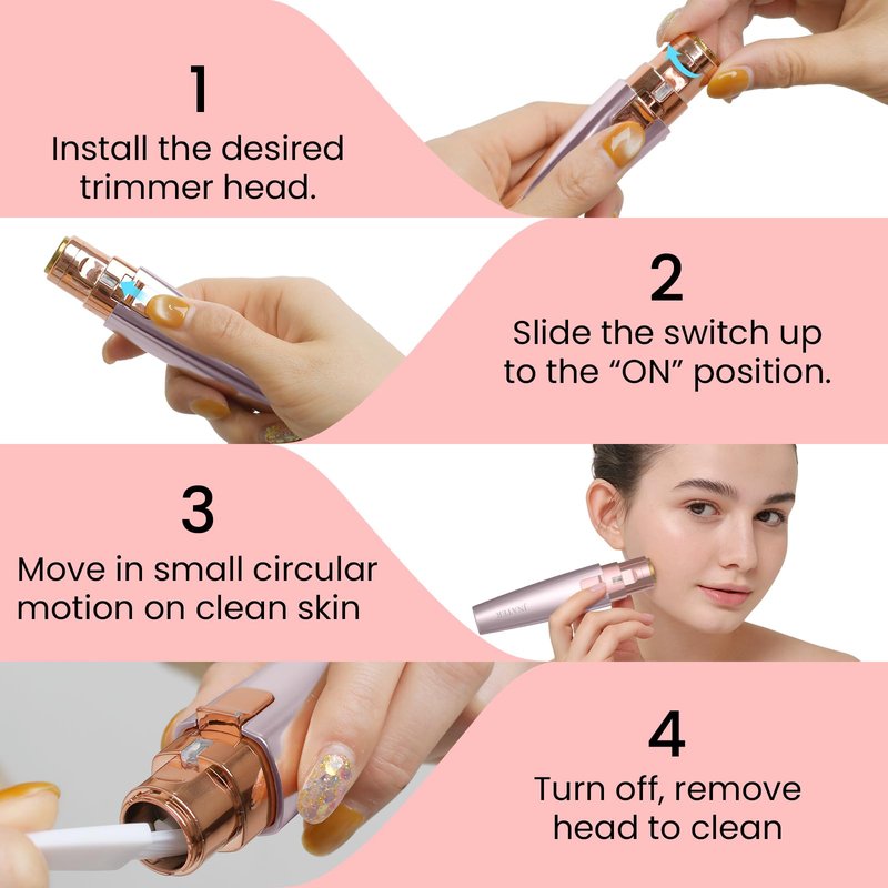 JNATER Eyebrow Facial Hair Remover - 2 in 1 Rechargeable Eyebrow Trimmer and Facial Hair Removal for Women, Painless Electric Hair Removal Device with LED Light for Face Eyebrows Peach Fuzz Lip Body