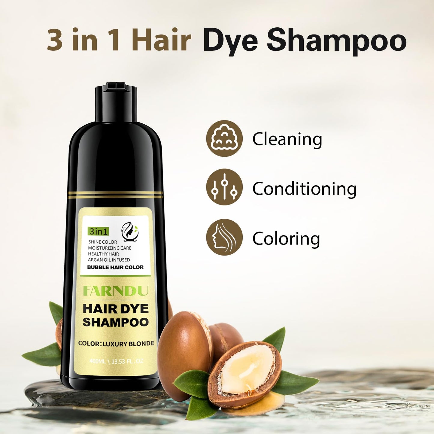 Luxury Blonde Hair Dye Shampoo for Women & Men, Gray Hair Coverage Herbal Natural 3 in 1 Hair Color Shampoo Ammonia Free and Parabens Free