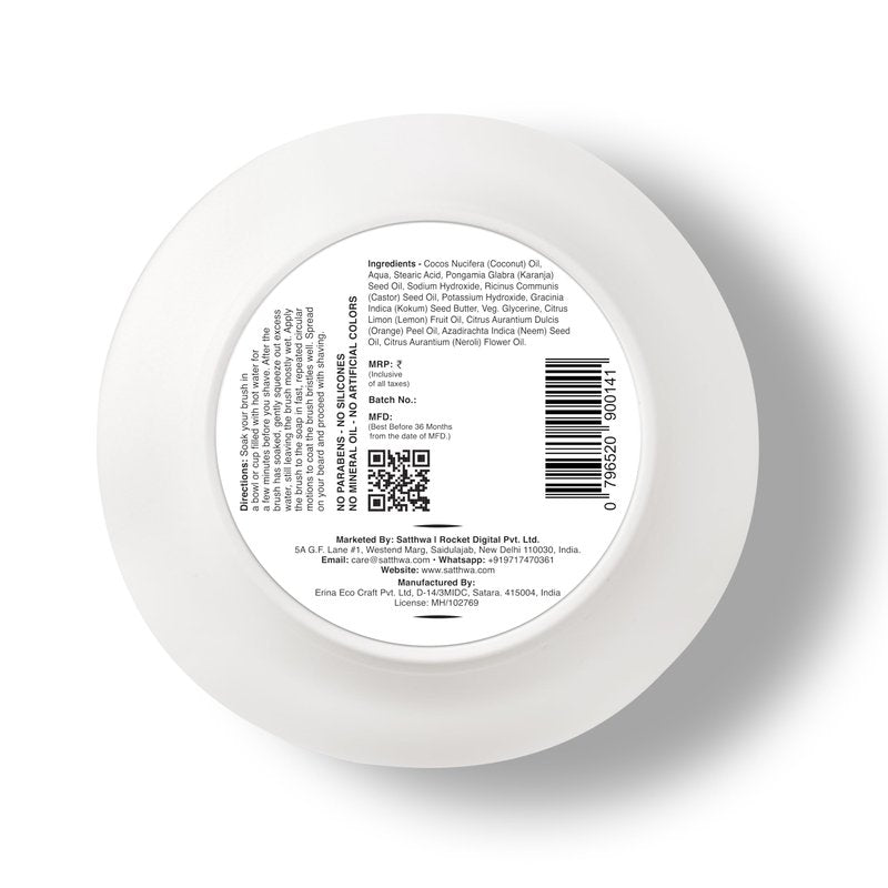 Satthwa Organic Shaving Soap Puck infused with Neroli, Lemon & Orange | Create the Perfect Lather | Excellent for Silky Smooth Shaves | Hydrates and Shields, 50g (1.7oz)
