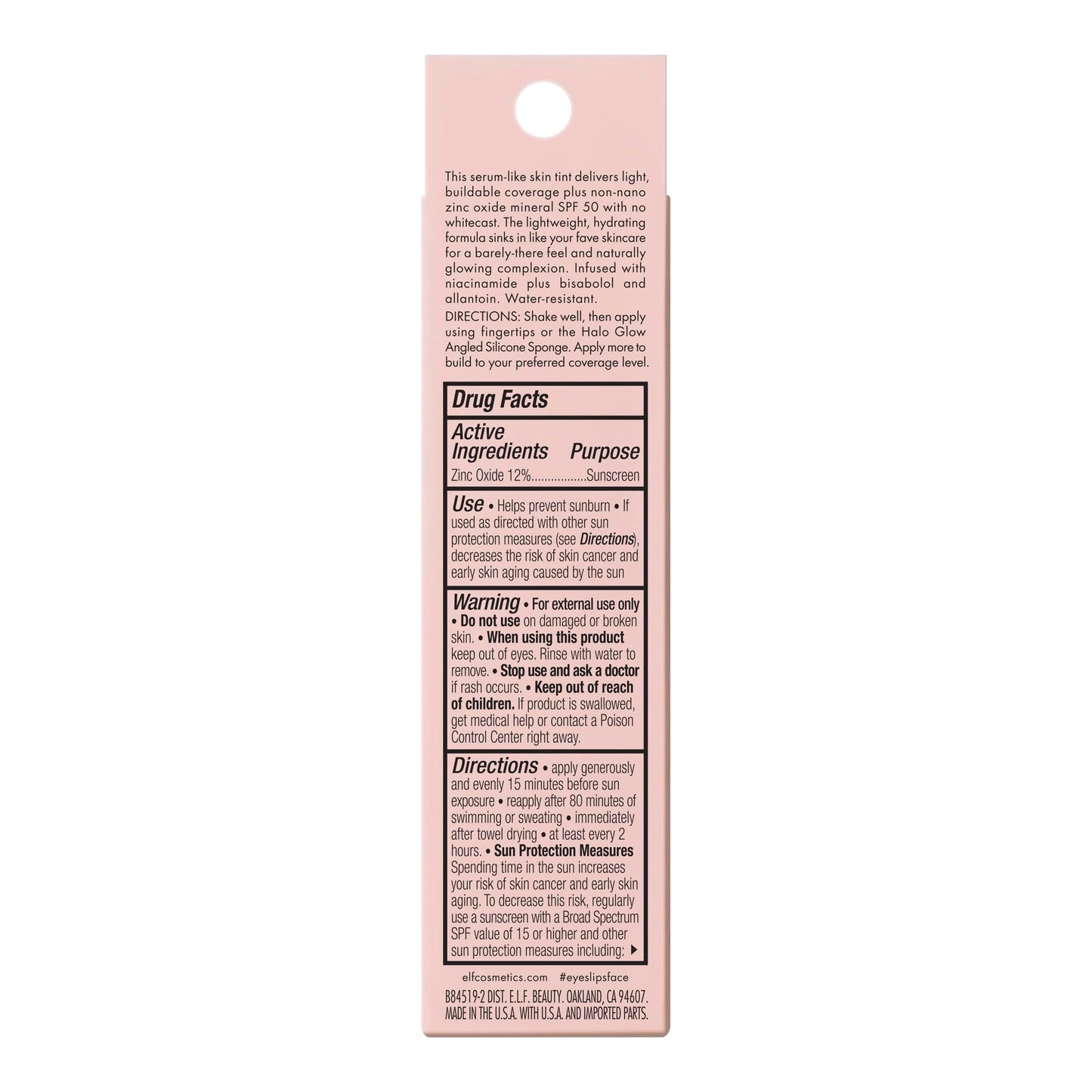 e.l.f. Halo Glow Skin Tint SPF 50, Tinted Moisturizer For Light, Buildable Coverage, Creates A Natural Glow, Vegan & Cruelty-Free, 16 Rich Cool