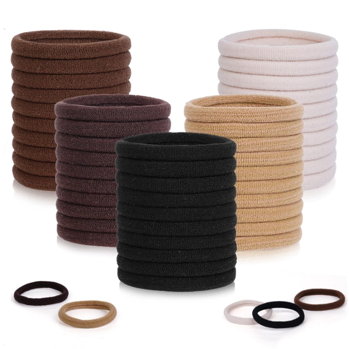 Elastic Hair Ties - 100 Pcs Thick Seamless Ponytail Holders | No Damage Soft Hair Bands for Women & Girls - Black