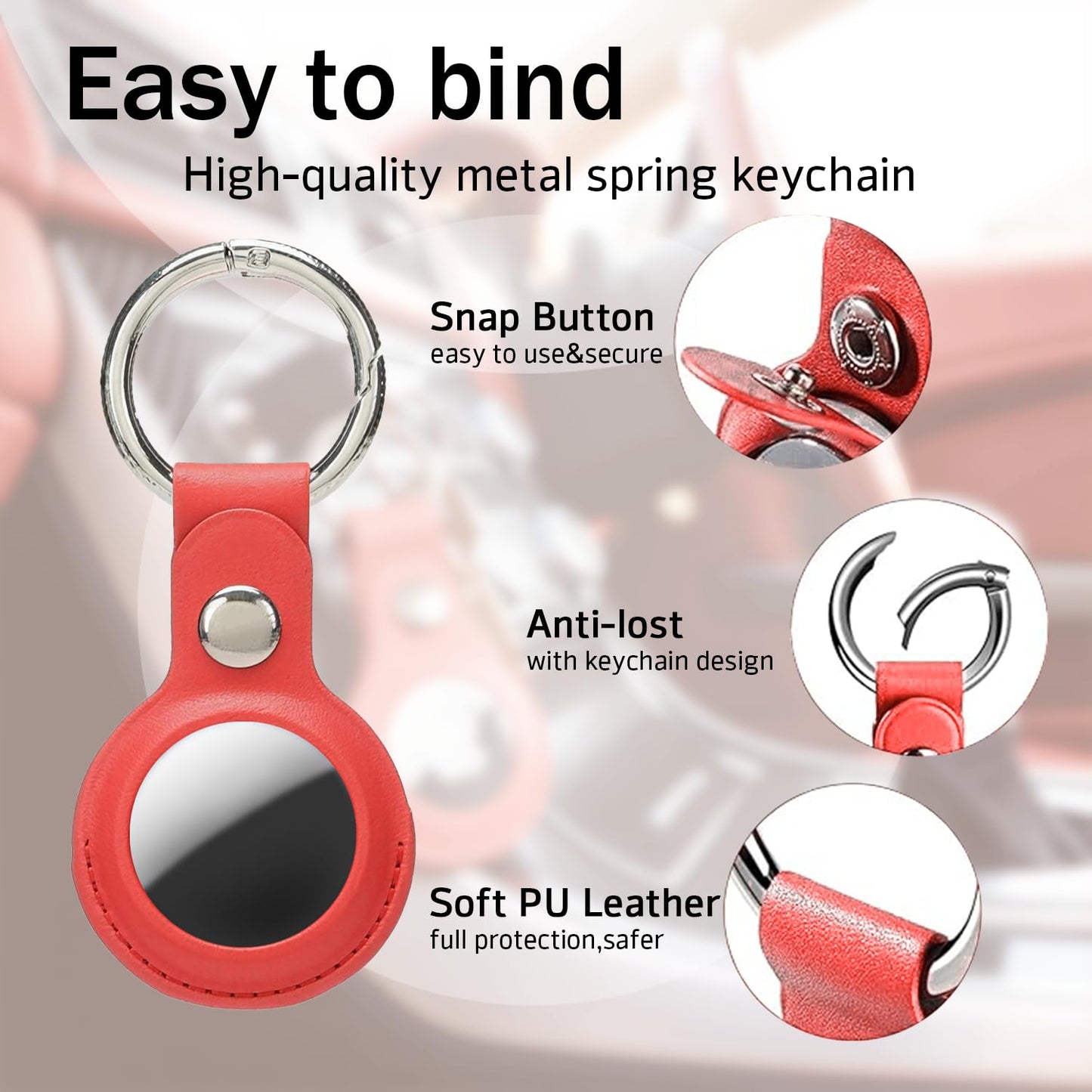 Compatible with Holder Case Keychain, for AirTag 2nd & 1st Generation Key Chain Ring Case Cover Red