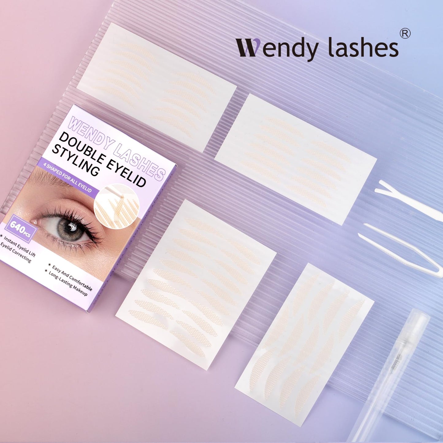 WENDY LASHES 640Pcs Eyelid Tape, Invisible Double Eyelid Stickers Tape Hooded Eye Lift, Natural Look, Waterproof Reusable Instant Lifting Eyelid Tape Easy to Apply for Monolids/Hooded Eyes(640Pcs)