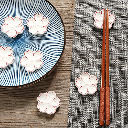 Cherry Blossom Ceramic Chopsticks Rest - Set of 6 Elegant Tableware