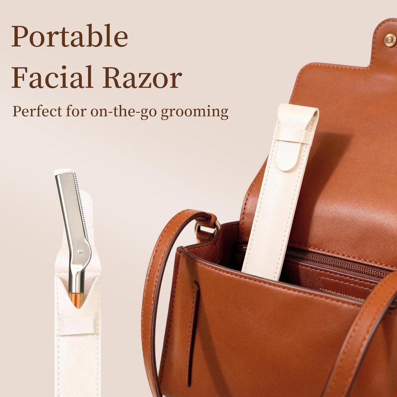 ZiLORA Wooden Eyebrow Razor - 8 Replacement Blades & Leather Pouch - Precision Eyebrow Trimmer & Dermaplaning Tool for Face Peach Fuzz, Lip Hair - Safety Mesh Guard